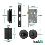 Olbia Matt Black Lever on Rose Door Handle Pack - 80mm Bathroom Lock - tradefit - 4