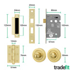 Olbia Satin Brass Lever on Rose Door Handle Pack - 80mm Bathroom Lock - 3