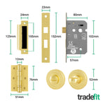 Bosa Satin Brass Lever on Rose Door Handle Pack - 80mm Bathroom Lock - tradefit - 3