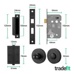Bosa Matt Black Lever on Rose Door Handle Pack - 64mm Bathroom Lock - tradefit - 3