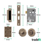 Dumont Antique Brass Lever on Rose Door Handle Kit - 64mm Bathroom Lock - tradefit - 5