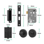Tapera Matt Black Lever on Rose Door Handle Kit - 64mm Bathroom Lock - tradefit - 5