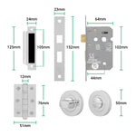 Tapera Polished Chrome Lever on Rose Door Handle Kit - 64mm Bathroom Lock - tradefit - 5