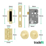 Santana Satin Brass Lever on Rose Door Handle Kit - 64mm Bathroom Lock - tradefit - 5