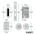 Nola Polished Chrome Lever on Rose Door Handle Pack - 64mm Bathroom Lock - tradefit - 3