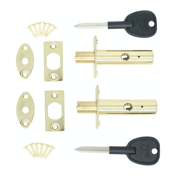 Concealed Door Security Rack Bolts Pack of 2 + 2 Keys - 61mm - Brass ...