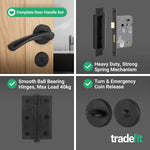 Nola Matt Black Lever on Rose Door Handle Pack - 80mm Bathroom Lock - tradefit - 5