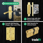 Nola Brass Plated Lever on Backplate Door Handle Kit - 80mm Euro Sashlock and Double Cylinder - Keyed to Differ - tradefit - 5