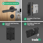 Olbia Matt Black Lever on Rose Door Handle Kit - 80mm Euro Sashlock and Double Cylinder - Keyed Alike - tradefit - 10