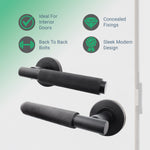 Dinis Knurled Matt Black Lever on Rose Door Handle Pack - 80mm Sashlock - tradefit - 2