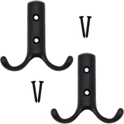 Coat Hook Twin Double Robe Modern - 70mm - Matt Black - Pack of 2 - tradefit