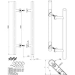 Guardsman Entrance Offset Pull Handles - Back to Back Fix - 1800 x 32mm 1600mm c/c - Matt Black - tradefit - 2