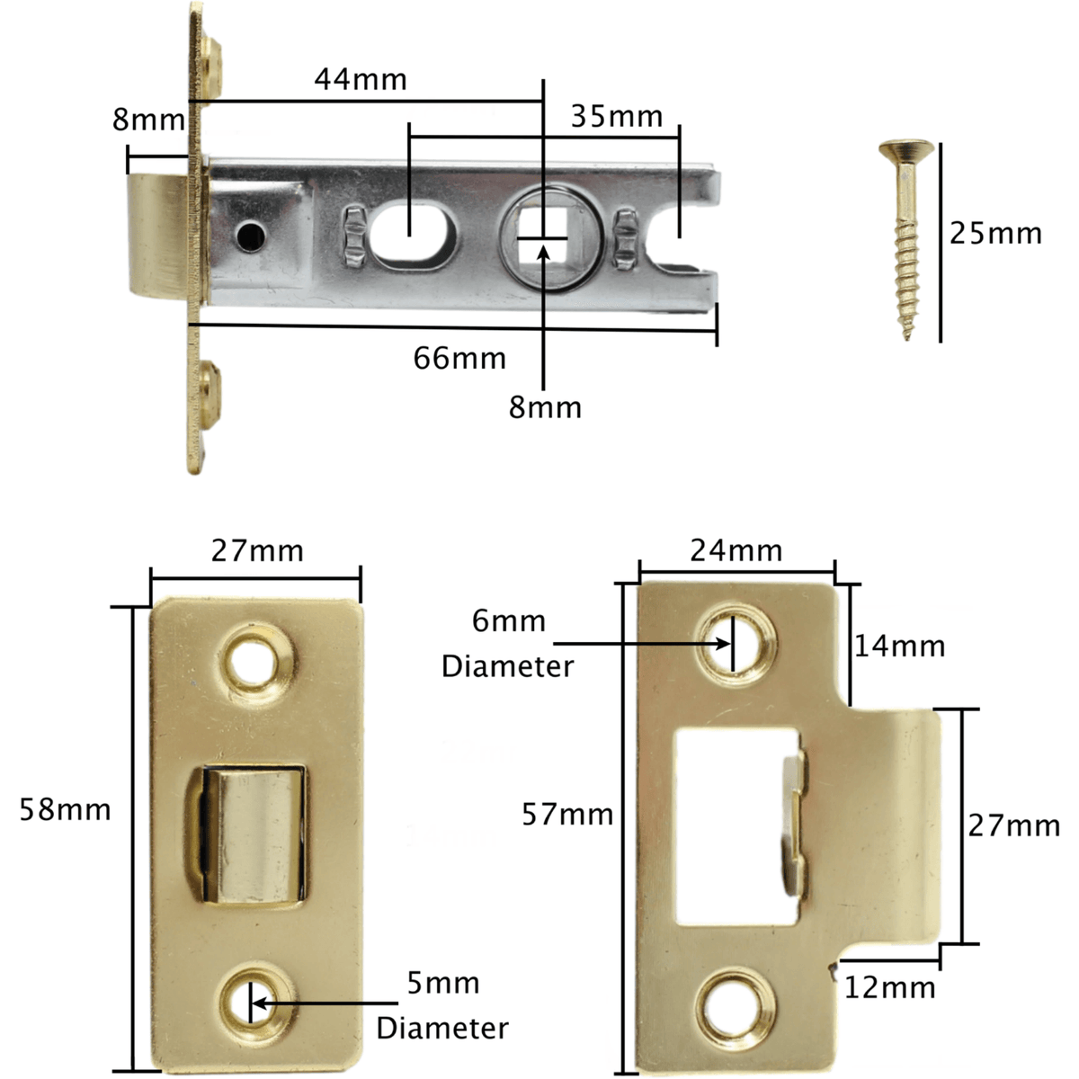 2.5 inch/64mm Economy Tubular Latch - 44m Backset - Brass - tradefit