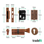 Olbia Bronze Lever on Rose Door Handle Kit - 80mm Euro Sashlock and Double Cylinder - Master Keyed - tradefit - 3