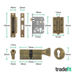 Olbia Antique Brass Lever on Rose Door Handle Kit - 80mm Euro Sashlock and Double Cylinder - Keyed Alike - 3