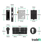 Olbia Matt Black Lever on Rose Door Handle Kit - 80mm Euro Sashlock and Thumbturn Cylinder - Keyed Alike - tradefit - 4