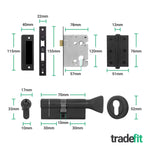 Nola Matt Black Door Handle Euro Lock Kit - Lever on Rose 78mm Euro Sashlock and Thumbturn Cylinder - Master Keyed - tradefit - 3