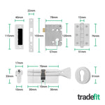 Olbia Polished Chrome Lever on Rose Door Handle Kit - 80mm Euro Sashlock and Thumbturn Cylinder - Master Keyed - tradefit - 3