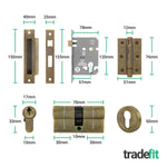 Olbia Antique Brass Lever on Rose Door Handle Kit - 80mm Euro Sashlock and Thumbturn Cylinder - Master Keyed - 3