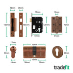 Olbia Bronze Lever on Rose Door Handle Kit - 80mm Euro Sashlock and Thumbturn Cylinder - Master Keyed - tradefit - 3