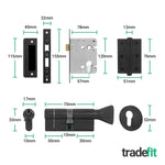 Bosa Matt Black Lever on Rose Door Handle Kit - 80mm Euro Sashlock and Thumbturn Cylinder - Master Keyed - tradefit - 3