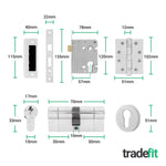 Olbia Polished Chrome Lever on Rose Door Handle Kit - 80mm Euro Sashlock and Double Cylinder - Keyed to Differ - tradefit - 3
