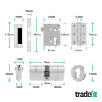 Nola Satin Nickel Lever on Rose Door Handle Kit - 80mm Euro Sashlock and Double Cylinder - Keyed Alike - tradefit - 3