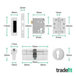 Nola Polished Chrome Lever on Rose Door Handle Kit - 80mm Euro Sashlock and Double Cylinder - Keyed to Differ - tradefit - 3