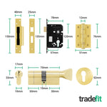 Bosa Satin Brass Lever on Rose Door Handle Kit - 80mm Euro Sashlock and Thumbturn Cylinder - Keyed to Differ - tradefit - 3