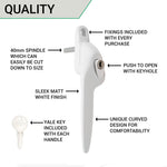 Yale Quartus Cranked Window Handle Left Hung - 40mm Spindle - White - tradefit - 4