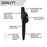Yale Quartus Cranked Espagnolette Window Handle Left Hung - 40mm Spindle - Black - tradefit - 3