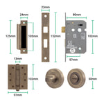 Tapera Antique Brass Lever on Rose Door Handle Kit - Medium Duty FD30/60 - 80mm Bathroom Lock - tradefit - 5