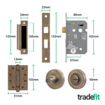 Flores Antique Brass Lever on Rose Door Handle Kit - Medium Duty FD30/60 - 80mm Bathroom Lock - tradefit - 5