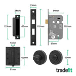 Moreno Matt Black Lever on Rose Door Handle Kit - Medium Duty FD30/60 - 80mm Bathroom Lock - tradefit - 5