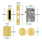 Nola Satin Brass Lever on Rose Door Handle Kit - Standard Duty FD30/60 - 80mm Bathroom Lock - tradefit - 4