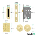 Santana Satin Brass Lever on Rose Door Handle Kit - Medium Duty FD30/60 - 80mm Bathroom Lock - tradefit - 5