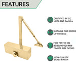 Universal Overhead Fire Door Closer Dual Handed Push or Pull Side - Power Size 3 - Polished Brass - tradefit - 2