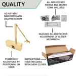 Universal Overhead Fire Door Closer Dual Handed Push or Pull Side - Power Size 3 - Polished Brass - tradefit - 4