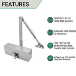 Universal Overhead Fire Door Closer Dual Handed Push or Pull Side - Power Size 3 - Satin Chrome - tradefit - 2