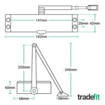 Fire Door Closer - Fixed Power Size 3 - Door Weight To 60kg - CE Marked - Silver Cover - Standard Duty - tradefit - 2