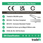 Fire Door Closer - Fixed Power Size 3 - Door Weight To 60kg - CE Marked - Silver Cover - Standard Duty - tradefit - 3