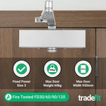 Fire Door Closer - Fixed Power Size 3 - Door Weight To 60kg - CE Marked - Silver Cover - Standard Duty - tradefit - 5
