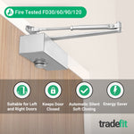 Fire Door Closer - Fixed Power Size 3 - Door Weight To 60kg - CE Marked - Silver Cover - Standard Duty - tradefit - 6