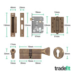 Flores Antique Brass Lever on Rose Door Handle Kit - Medium Duty FD30/60 - 80mm Euro Sashlock and Thumbturn Cylinder - Keyed Alike - tradefit - 5