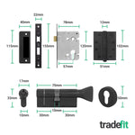 Aurora Matt Black Lever on Rose Door Handle Kit - Medium Duty FD30/60 - 80mm Euro Sashlock and Thumbturn Cylinder - Keyed Alike - tradefit - 5