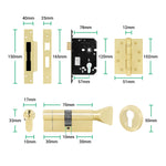 Tapera Satin Brass Lever on Rose Door Handle Kit - Medium Duty FD30/60 - 80mm Euro Sashlock and Thumbturn Cylinder - Keyed to Differ - tradefit - 5