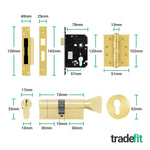 Bosa Satin Brass Lever on Rose Door Handle Kit - Standard Duty FD30/60 - 80mm Euro Sashlock and Thumbturn Cylinder - Keyed to Differ - tradefit - 4