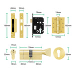 Nola Satin Brass Lever on Rose Door Handle Kit - Standard Duty FD30/60 - 80mm Euro Sashlock and Thumbturn Cylinder - Keyed to Differ - tradefit - 4