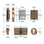 Tapera Antique Brass Lever on Rose Door Handle Kit - Medium Duty FD30/60 - 80mm Euro Sashlock and Double Cylinder - Keyed to Differ - tradefit - 5