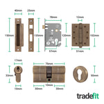 Aurora Antique Brass Lever on Rose Door Handle Kit - Medium Duty FD30/60 - 80mm Euro Sashlock and Double Cylinder - Keyed to Differ - tradefit - 5
